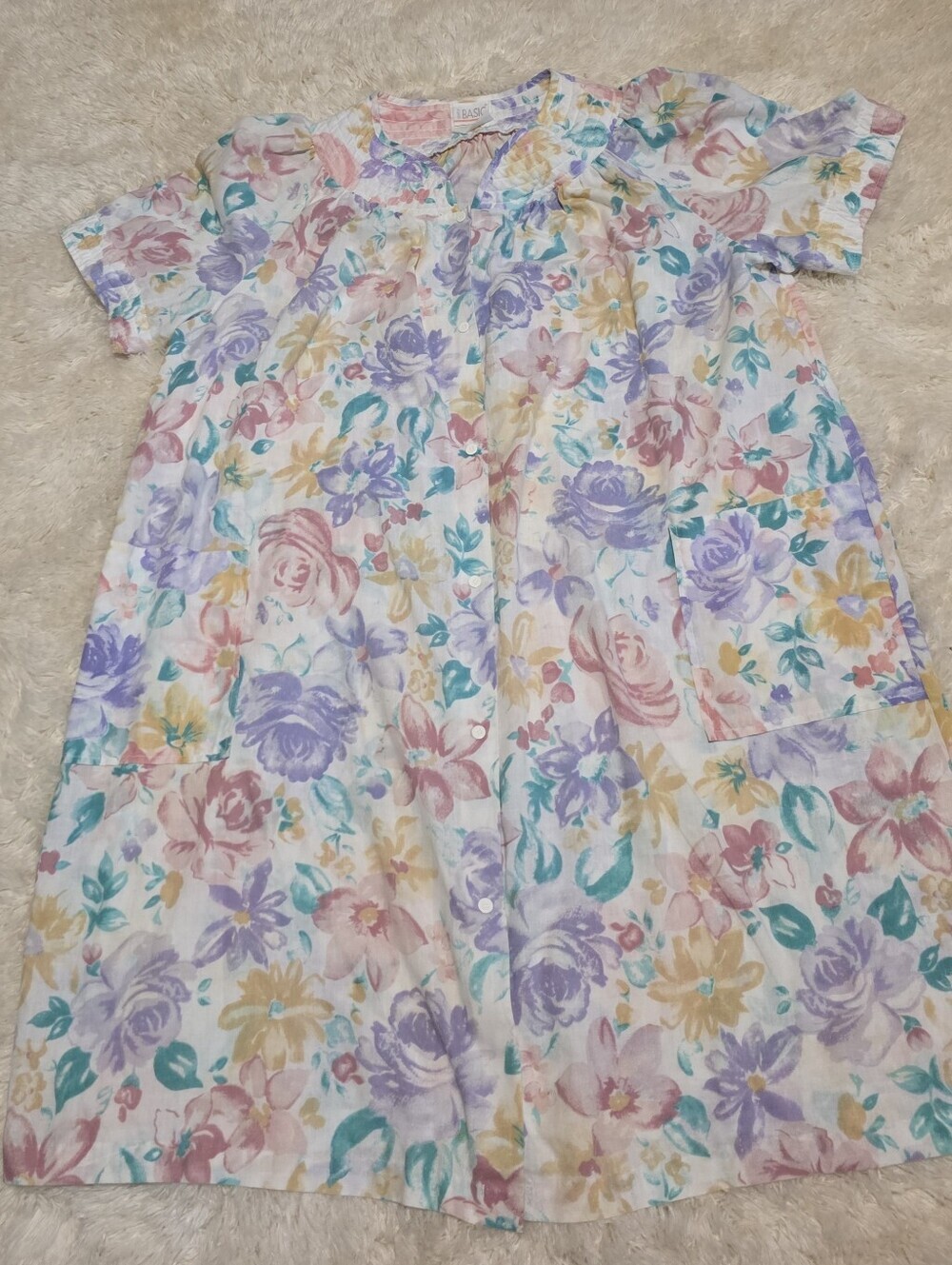 SIMPLY BASIC Vintage Pastel Floral Snap Front Moo Moo Night Gown Dress Sz. 2XL